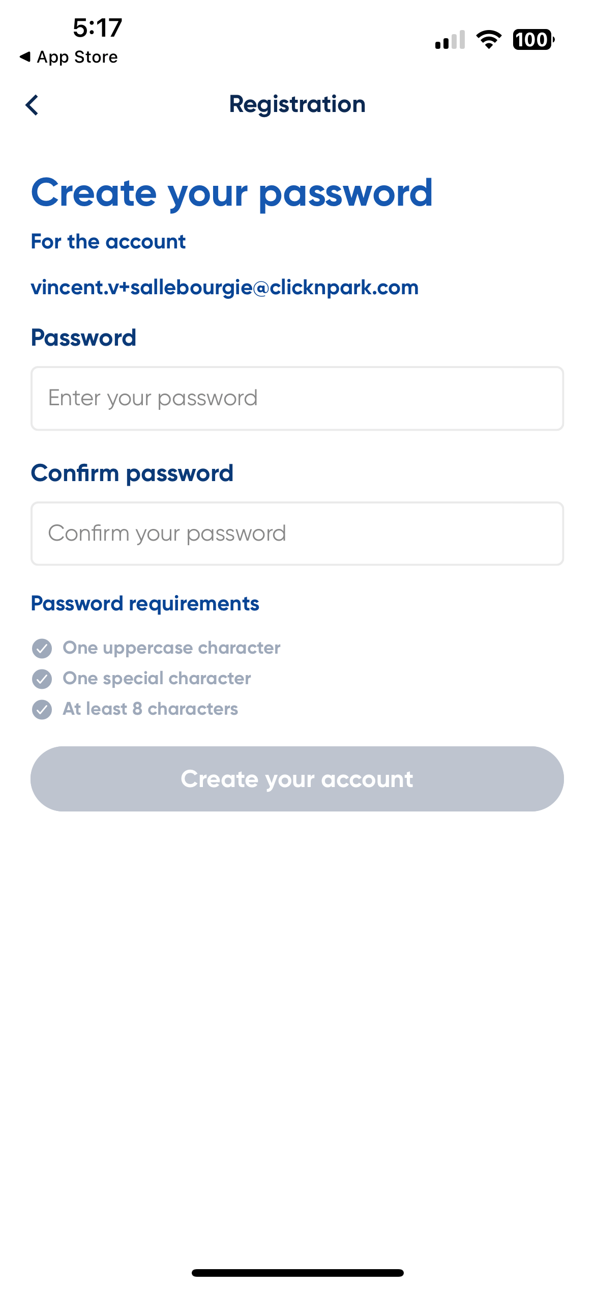 D. Create your password